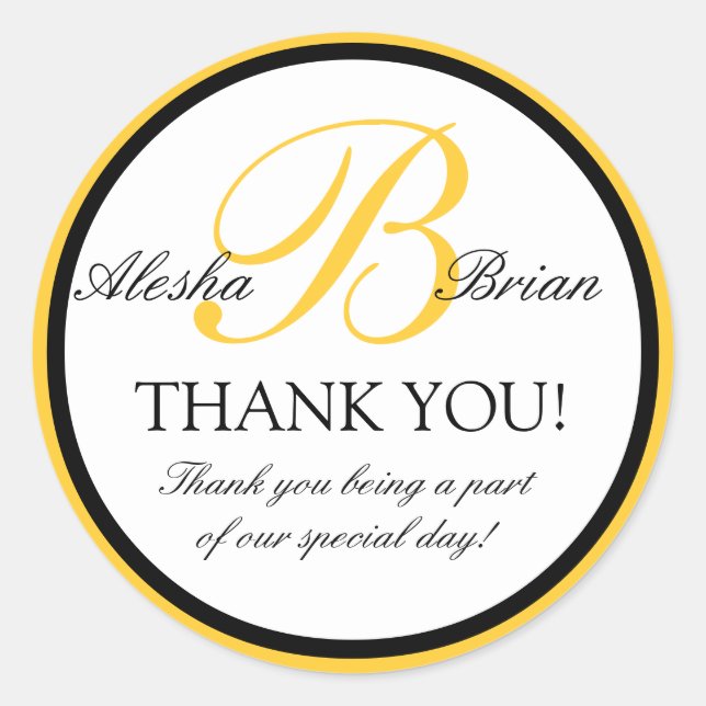 Adesivo Redondo Monograma B Favor de Casamento Obrigado Vinhetas (Frente)