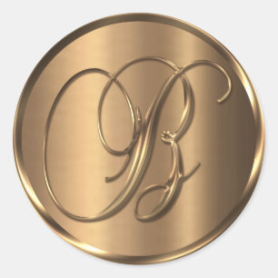 Adesivo Redondo Monograma B Selo de Envelope de Bronze Não METÁL