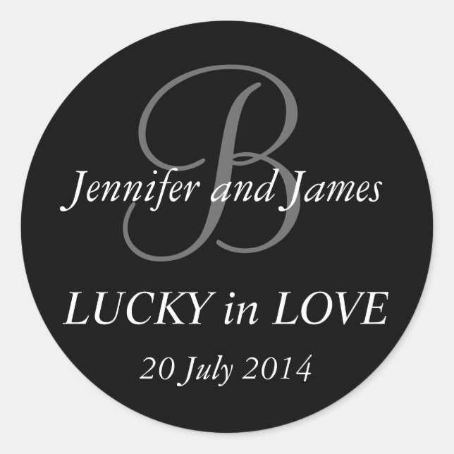 Adesivo Redondo Monograma B Stickers para Casamentos Pretos (Frente)