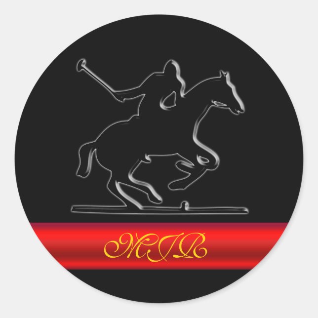 Adesivo Redondo Monograma Black Polo Rider, faixa vermelha de aspe (Frente)