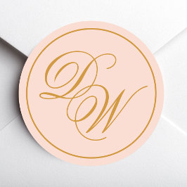Adesivo Redondo Monograma Blush Pink 2 Iniciais Caligrafia do Ouro