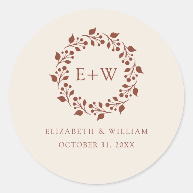 Adesivo Redondo Monograma Boho Terracotta — Vinheta Laranja Queima (Frente)