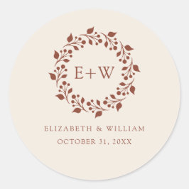 Adesivo Redondo Monograma Boho Terracotta — Vinheta Laranja Queima