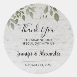 Adesivo Redondo Monograma botânico de madeira russa Obrigado casam