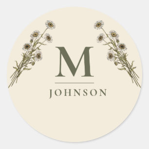 Adesivo Redondo Monograma Botânico Floral Vintage Personalizado