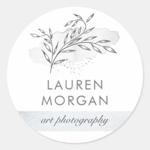 Adesivo Redondo monograma botânico minimalista de prata