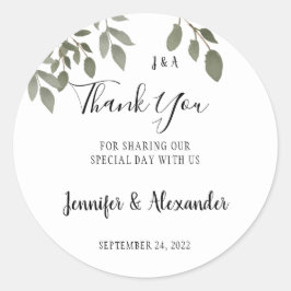 Adesivo Redondo Monograma botânico russo Obrigado casamento