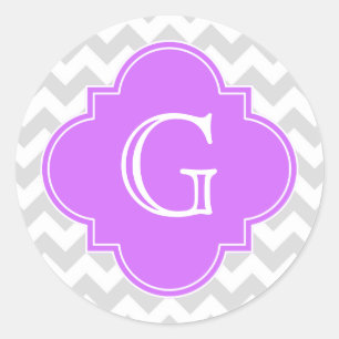 Adesivo Redondo Monograma branco cinzento de Quatrefoil do Lilac