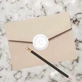 Adesivo Redondo Monograma branco de cera C inicial