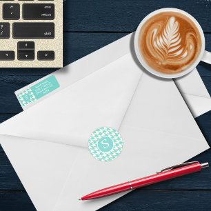 Adesivo Redondo Monograma Branco e Azul Robin Houndstooth Moderno