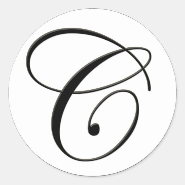 Adesivo Redondo Monograma branco e preto elegante C (Frente)