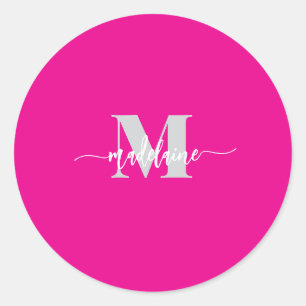 Adesivo Redondo Monograma Branco Prata Rosa Pessoal