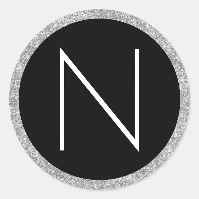 Adesivo Redondo Monograma branco preto e brilhante (Frente)