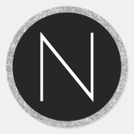 Adesivo Redondo Monograma branco preto e brilhante