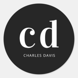 Adesivo Redondo Monograma branco preto monograma mínimo moderno mi