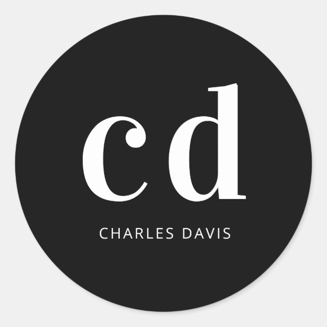 Adesivo Redondo Monograma branco preto monograma mínimo moderno mi (Frente)