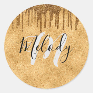 Adesivo Redondo Monograma branco - script preto ao pingar a cla do