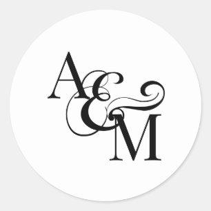 Adesivo Redondo Monograma Branco Simples Elegante Preto