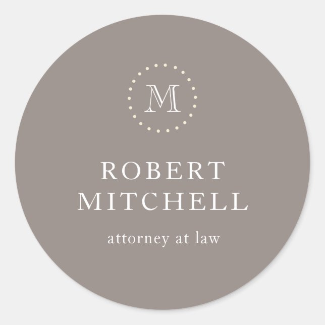 Adesivo Redondo Monograma Brown Elegant Classic Business Sticker (Frente)