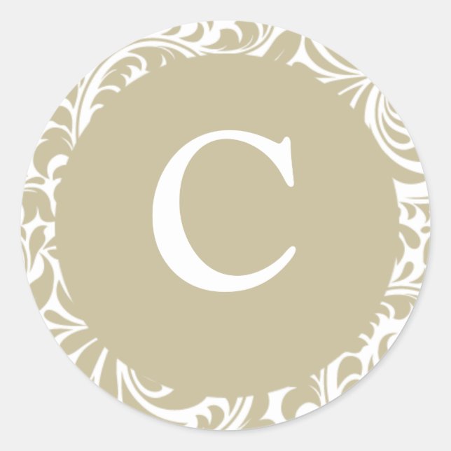 Adesivo Redondo Monograma C Cinza Prateada E Vinhetas De Convite B (Frente)