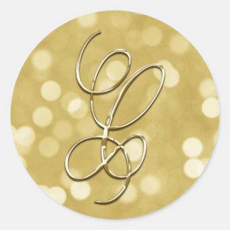 Adesivo Redondo Monograma C Convite Dourado Bokeh Seal Wedation