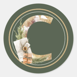 Adesivo Redondo Monograma C de Boho Natal com Embalagens