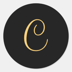 Adesivo Redondo Monograma C, dourado, escrita inicial C