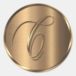 Adesivo Redondo Monograma C Selo de Envelope de Bronze Não METÁLIC