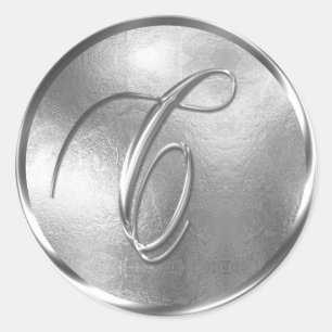 Adesivo Redondo Monograma C Selo de Envelope Silver Não METÁLICO
