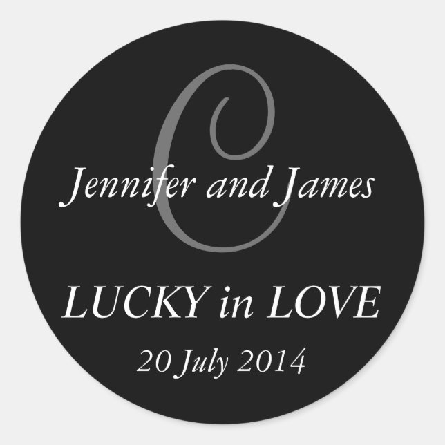 Adesivo Redondo Monograma C Stickers para Casamentos Pretos (Frente)