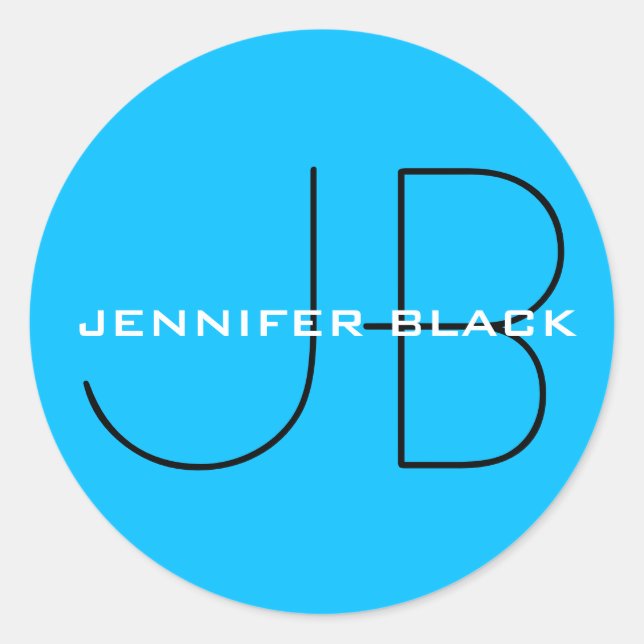 Adesivo Redondo Monograma Capri Blue Minimalist Modern Name (Frente)