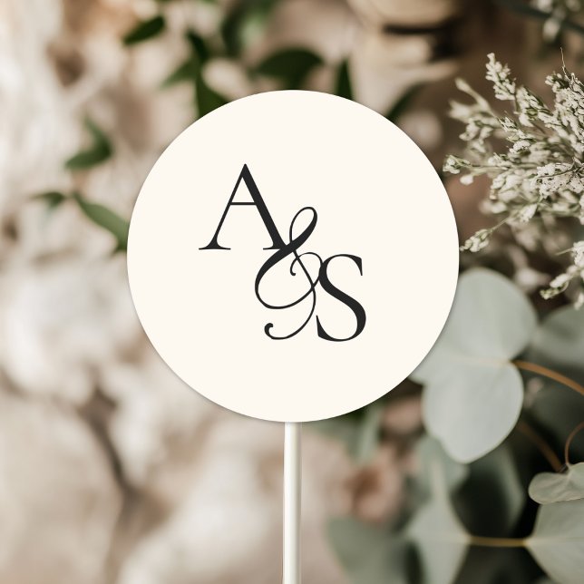 Adesivo Redondo Monograma, Casamento (Personalized, Elegant, Classic, Monogram, Beige, Wedding Sticker.)