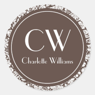 Adesivo Redondo Monograma castanho Damask