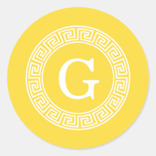 Adesivo Redondo Monograma chave grego branco da inicial do quadro