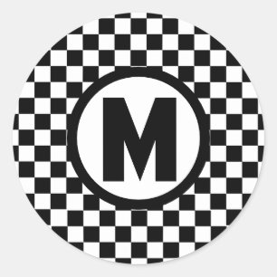 Adesivo Redondo Monograma Checkered branco preto