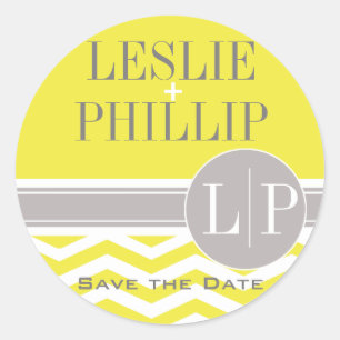 Adesivo Redondo Monograma Chic Chevron   amarelo