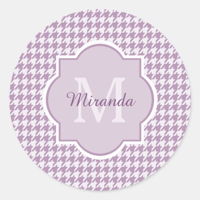Adesivo Redondo Monograma Chic Light Purple Houndstooth Com Nome (Frente)