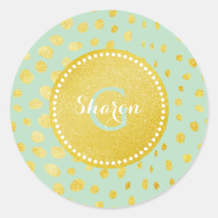 Adesivo Redondo Monograma chique do impressão da chita do brilho