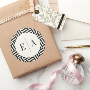 Adesivo Redondo Monograma Clássico Casamento Geométrico Grego-Chav