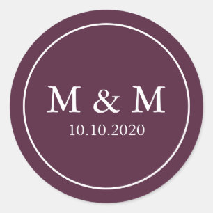 Adesivo Redondo Monograma Clássico de Casamento com Roxo de Plum
