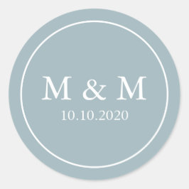 Adesivo Redondo Monograma Clássico de Casamento Elegante Azul Dust