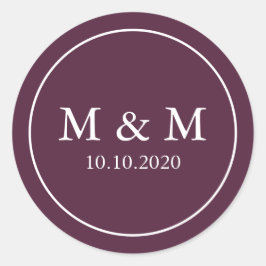 Adesivo Redondo Monograma Clássico de Casamento Púrpura de Ameaça 