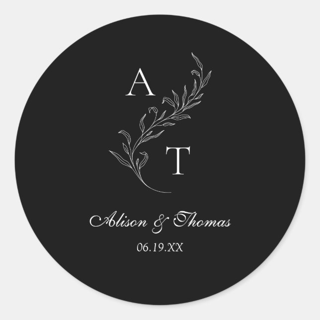 Adesivo Redondo Monograma Clássico de Envelope de Folha de Folha (Frente)