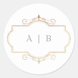 Adesivo Redondo monograma clássico romântico monograma sage casame