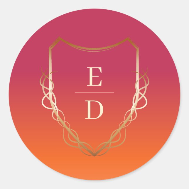 Adesivo Redondo Monograma Clássico Viva Ouro Gradiente Magenta (Frente)