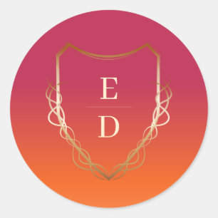 Adesivo Redondo Monograma Clássico Viva Ouro Gradiente Magenta