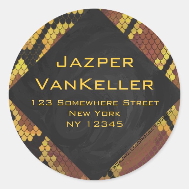 Adesivo Redondo Monograma Cobra castanho e Impressão Dourado (Frente)