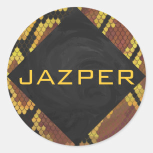 Adesivo Redondo Monograma Cobra castanho e Impressão Dourado