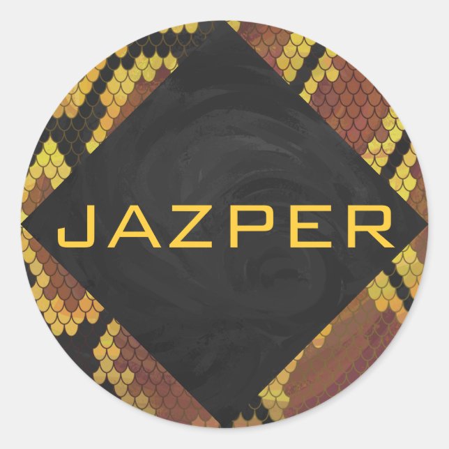 Adesivo Redondo Monograma Cobra castanho e Impressão Dourado (Frente)