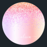 Adesivo Redondo Monograma com Brilho Rosa Dourado Roxo Arco-íris P<br><div class="desc">Etiquetas de Endereço em Papel com Monograma e Nome em Faux Foil Metálico com Brilho Espelhado Pastel Arco-íris - Dourado, Laranja e Rosa para Festa. Isso faz o presente perfeito para aniversário de 16 anos, casamento, chá de noiva, aniversário de casamento, chá de bebê ou despedida de solteira para alguém...</div>